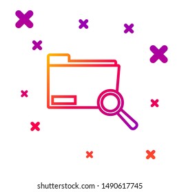 Color line Search concept with folder icon isolated on white background. Magnifying glass and document. Data and information sign. Gradient random dynamic shapes. Vector Illustration