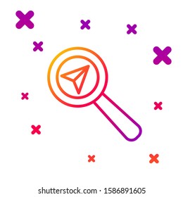 Color line Search location icon isolated on white background. Magnifying glass with pointer sign. Gradient random dynamic shapes. Vector Illustration