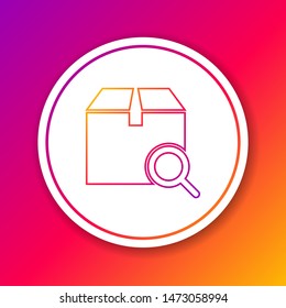 Color line Search package icon isolated on color background. Parcel tracking symbol. Magnifying glass and cardboard box. Logistic and delivery. Circle white button. Vector Illustration