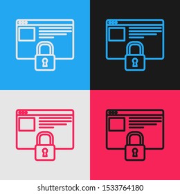 Color line Secure your site with HTTPS, SSL icon isolated on color background. Internet communication protocol. Vintage style drawing. Vector Illustration