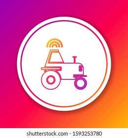 Color line Self driving wireless tractor on a smart farm icon isolated on color background. Smart agriculture implement element. Circle white button. Vector Illustration