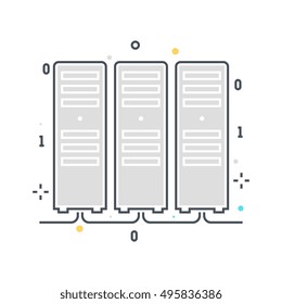 Color line, server illustration, icon, background and graphics. The illustration is colorful, flat, vector, pixel perfect, suitable for web and print. It is linear stokes and fills.