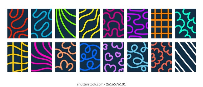 Color Line Shapes. Abstract Background Wavy Ribbons.  Rectangle Black Spiral Design Elements