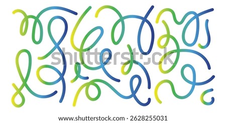 Color Line Shapes with Gradient. Abstract Wavy Pattern on White Background. 3D Rainbow Color Waves Graphic. Dynamic Squiggles, Swirls and Spiral Ribbons in eps 10.