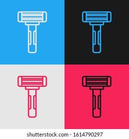 Color line Shaving razor icon isolated on color background. Vintage style drawing. Vector Illustration
