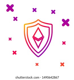 Color line Shield Ethereum ETH icon isolated on white background. Cryptocurrency mining, blockchain technology, security, protect, digital money. Gradient random dynamic shapes. Vector Illustration