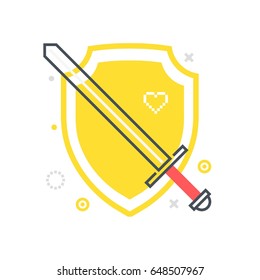 Color line, shield illustration, icon, background and graphics. The illustration is colorful, flat, vector, pixel perfect, suitable for web and print. It is linear stokes and fills.
