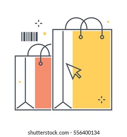 Color line, shopping bag concept illustration, icon, background and graphics. The illustration is colorful, flat, vector, pixel perfect, suitable for web and print. It is linear stokes and fills.