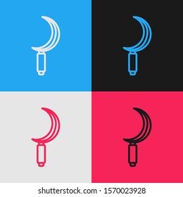 Color line Sickle icon isolated on color background. Reaping hook sign. Vintage style drawing. Vector Illustration