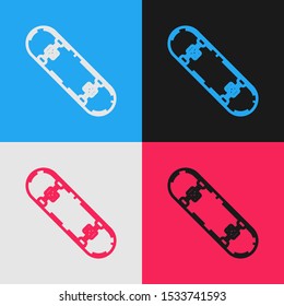 Color line Skateboard icon isolated on color background. Extreme sport. Sport equipment. Vintage style drawing. Vector Illustration