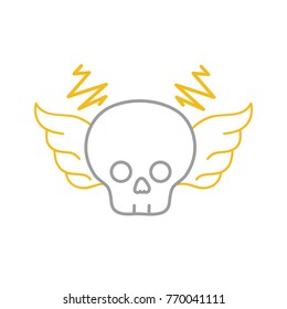 color line skull with wings rock art symbol