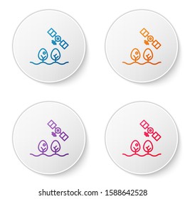 Color line Smart farm with drone control and tree icon isolated on white background. Innovation technology for agricultural company. Set icons in circle buttons. Vector Illustration