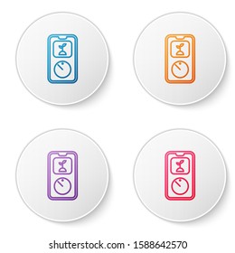 Color line Smart farming technology - timer farm automation system in app icon isolated on white background. Set icons in circle buttons. Vector Illustration