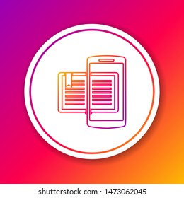 Color line Smartphone and book icon isolated on color background. Online learning or e-learning concept. Circle white button. Vector Illustration