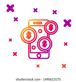 Color line Smartphone with dollar symbol icon isolated on white background. Online shopping concept. Financial mobile phone icon. Online payment. Gradient random dynamic shapes. Vector Illustration