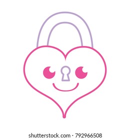 color line smile heart padlock kawaii personage