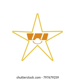color line smile shiny star kawaii with sunglasses