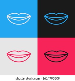 Color line Smiling lips icon isolated on color background. Smile symbol. Vintage style drawing. Vector Illustration