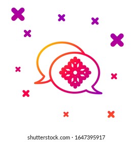 Color line Snowflake with speech bubble icon isolated on white background. Merry Christmas and Happy New Year. Gradient random dynamic shapes. Vector Illustration