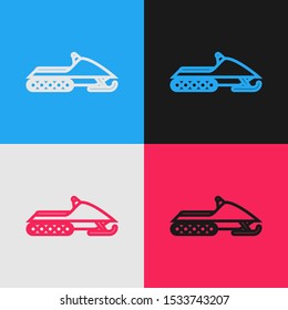 Color line Snowmobile icon isolated on color background. Snowmobiling sign. Extreme sport. Vintage style drawing. Vector Illustration