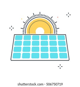 Color line, solar power concept illustration, icon, background and graphics. The illustration is colorful, flat, vector, pixel perfect, suitable for web and print. It is linear stokes and fills.