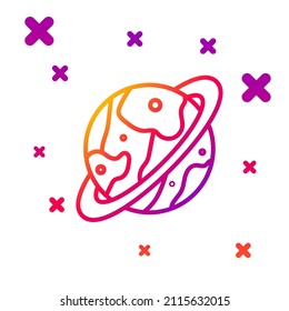 Color line Space capsule returning to earth via parachute icon isolated on white background. Gradient random dynamic shapes. Vector Illustration