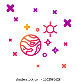 Color line Space and planet icon isolated on white background. Planets surface with craters, stars and comets. Gradient random dynamic shapes. Vector Illustration