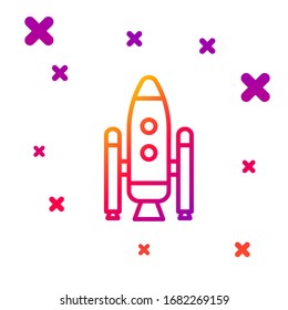 Icono de la línea de color del espacio y de los cohetes aislados en fondo blanco. Formas dinámicas aleatorias degradadas. Ilustración vectorial