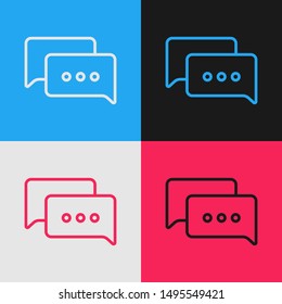 Color line Speech bubble chat icon isolated on color background. Message icon. Communication or comment chat symbol. Vintage style drawing. Vector Illustration