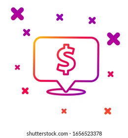 Color line Speech bubble with dollar icon isolated on white background. Badge for price. Sale with dollar symbol. Promo tag discount. Gradient random dynamic shapes. Vector Illustration
