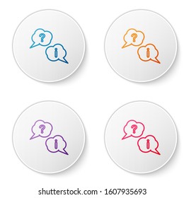 Color line Speech bubbles with Question and Exclamation icon isolated on white background. FAQ sign. Copy files, chat speech bubble and chart. Set icons in circle buttons. Vector Illustration