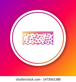 Color line Sponge with bubbles icon isolated on color background. Wisp of bast for washing dishes. Cleaning service logo. Circle white button. Vector Illustration