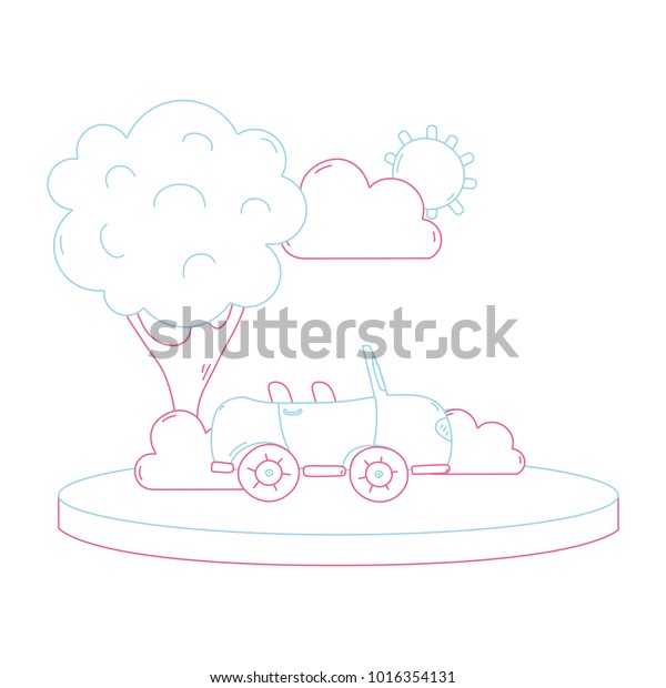 color line\
sport car in the city with tree and\
cloud