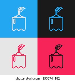 Color line Sprout in bottle icon isolated on color background. Seed and seedling. Leaves sign. Leaf nature. Vintage style drawing. Vector Illustration
