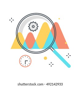 Color line, statistics, analytics illustration, icon, background and graphics. The illustration is colorful, flat, vector, pixel perfect, suitable for web and print. Linear stokes and fills.