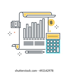 Color line, statistics, analytics illustration, icon, background and graphics. The illustration is colorful, flat, vector, pixel perfect, suitable for web and print. Linear stokes and fills.