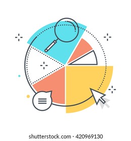 Color line, statistics, piechart concept illustration, icon, background and graphics. The illustration is colorful, flat, vector, pixel perfect, suitable for web and print. It is stokes and fills.