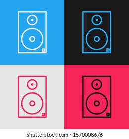 Color line Stereo speaker icon isolated on color background. Sound system speakers. Music icon. Musical column speaker bass equipment. Vintage style drawing. Vector Illustration