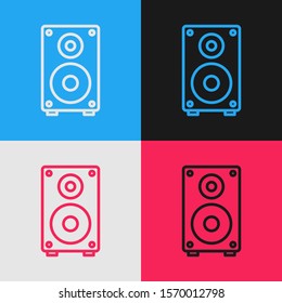 Color line Stereo speaker icon isolated on color background. Sound system speakers. Music icon. Musical column speaker bass equipment. Vintage style drawing. Vector Illustration