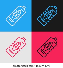 Color line Stop ocean plastic pollution icon isolated on color background. Environment protection concept. Fish say no to plastic. Vintage style drawing. Vector Illustration