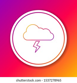 Color line Storm icon isolated on color background. Cloud and lightning sign. Weather icon of storm. Circle white button. Vector Illustration