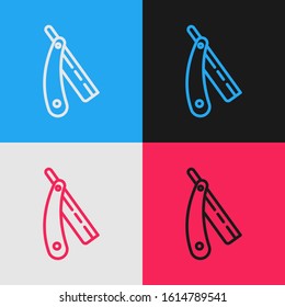 Color line Straight razor icon isolated on color background. Barbershop symbol. Vintage style drawing. Vector Illustration