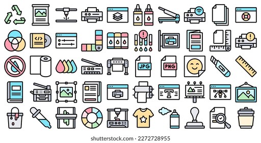 Color line style vector icon set for printing.