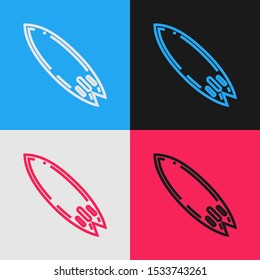 Color line Surfboard icon isolated on color background. Surfing board. Extreme sport. Sport equipment. Vintage style drawing. Vector Illustration
