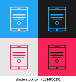 Color line Tablet icon isolated on color background. Vintage style drawing. Vector Illustration