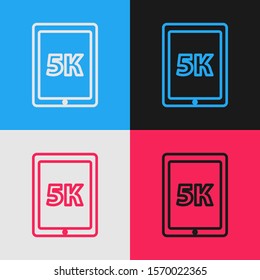 Color line Tablet with text 5k icon isolated on color background. Vintage style drawing. Vector Illustration