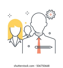 Color line, team leader illustration, icon, background and graphics. The illustration is colorful, flat, vector, pixel perfect, suitable for web and print. It is linear stokes and fills.