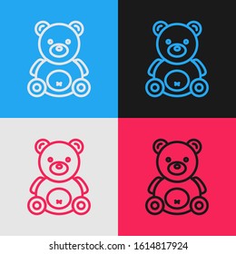 Color line Teddy bear plush toy icon isolated on color background. Vintage style drawing. Vector Illustration