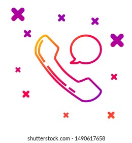 Color line Telephone handset and speech bubble chat icon isolated on white background. Phone sign. Gradient random dynamic shapes. Vector Illustration