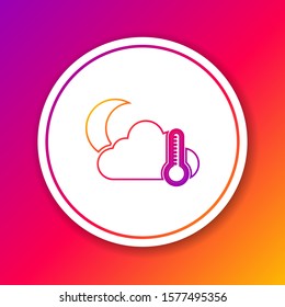Color line Thermometer and cloud with moon icon isolated on color background. Circle white button. Vector Illustration